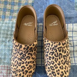 Dansko Suede Leopard Clogs